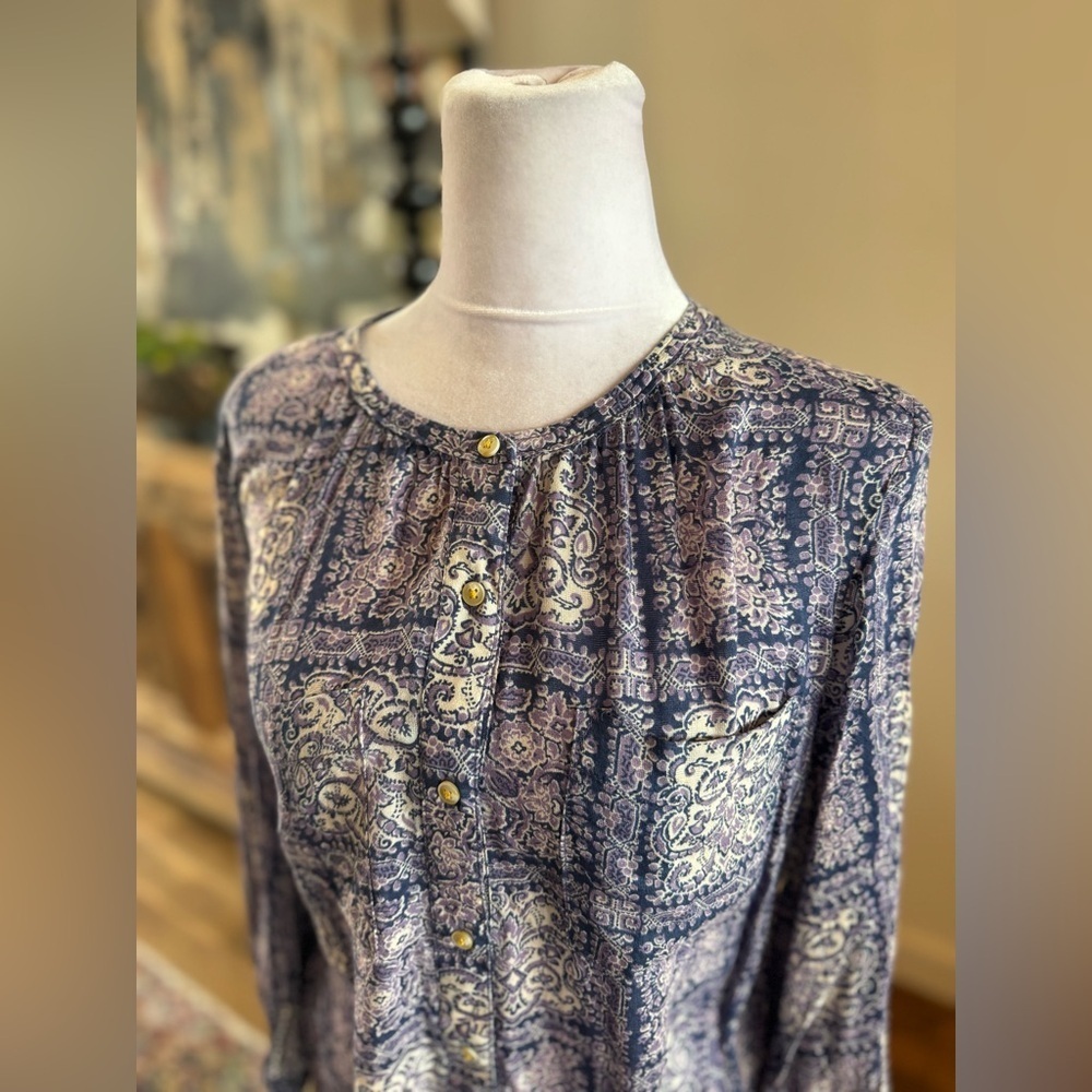 Anthropologie Akemi + Kim Peasant button up Blouse 3/4 Sleeve Purples Small boho - Picture 4 of 8